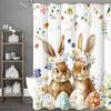 Spring Easter Bunny Shower Curtain, Leaves Wildflowers Watercolor Floral Cute Bunny Rustic Farmhouse Bathroom Decorative Shower