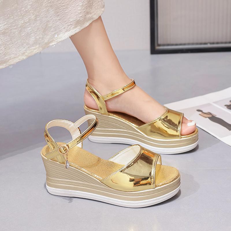 Fashion Women Platform Sandals 2025Summer Pearl Transparent Rhinestones High Heels Buckle Fashoin Ladies Wedge Sandals Beach Shoes