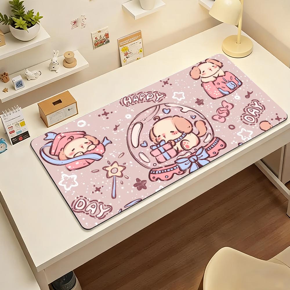 Antislip Gaming Mouse Pad Stitched Edge Desk Mat Large Size Cartoon Cat Design with Hearts Keyboard Pad for Gamers