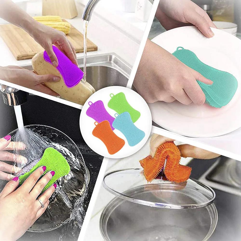 Practical Silicone Sponge Dish Washing Scrubber Household Cleaning Kitchen Gadgets Brush Accessories For Dishes