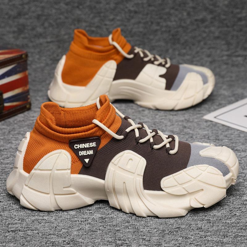 Herrenschuhe neu dicksohlige leichte fly-woven Socken Freizeitschuhe Jugendmode Farbabstimmung Sportschuhe