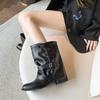 Fashion Trendy 2025 New Women's Side Pull Boots Vintage Mid Calf Leather Buckle Round Toe Wrinkled Comfortable Best Seller Ankle Boots