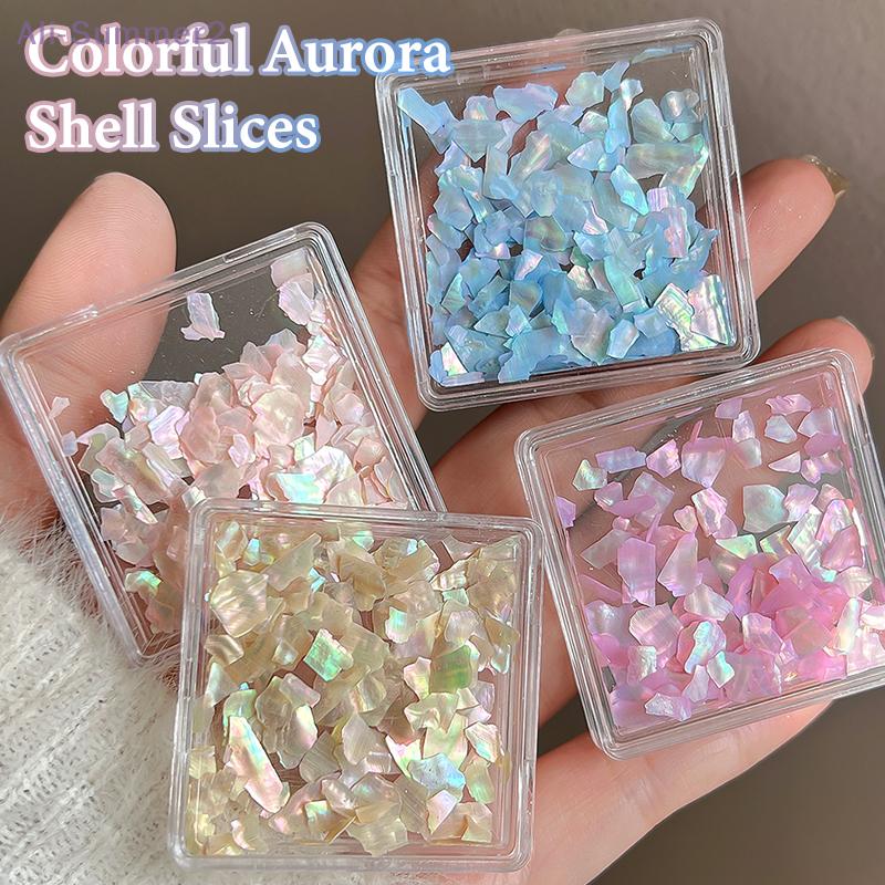 {MX} 1 Box Aurora Shell Flakes Abalone Nail Art Charms Thin Natural Irregular Slice Shell Sequins DIY Manicure Decoration
