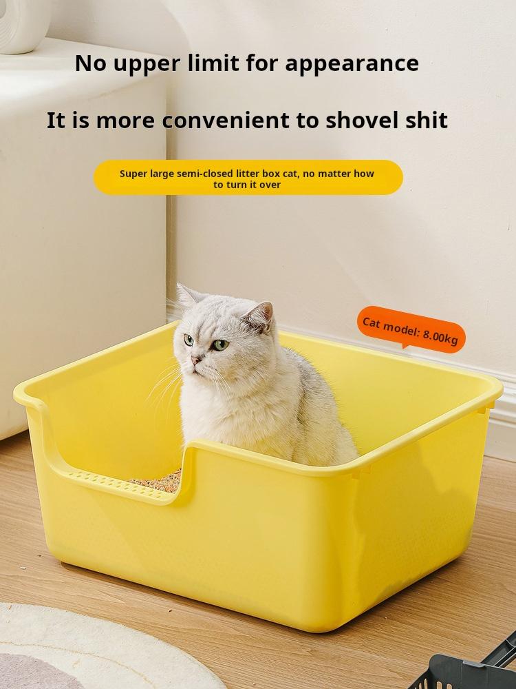 Cat Litter Box Bedpan Big Mac Oversized Cat Tray Bedpan Large Capacity Semi-closed Plastic Anti-Splash Cats Toilet Pet Supplies