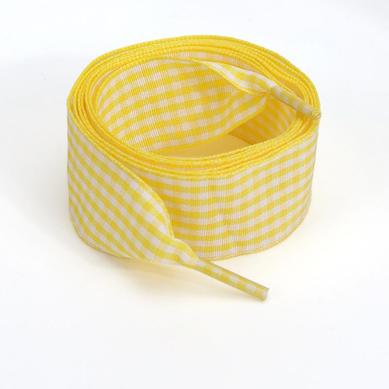 1 Pair Cute Pastel Gingham Check Ribbon Shoelaces Wide Flat Grid Multicolor Sweet Girly Bow Laces for Sneakers and Casual Shoes