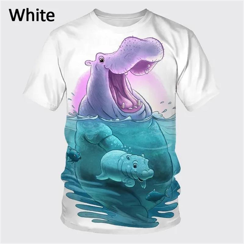 

3D Cool Hippo Графічні футболки з повним принтом Чоловіча футболка з кумедним бегемотом і потамусом з коротким рукавом Футболка великих розмірів у вигляді тварин Вуличний одяг 6XL