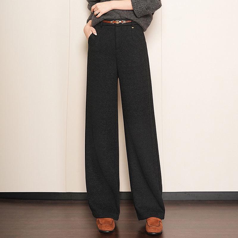 Women's Soft White Wool Acetate Wide-Leg Pants for Autumn/Winter 2025