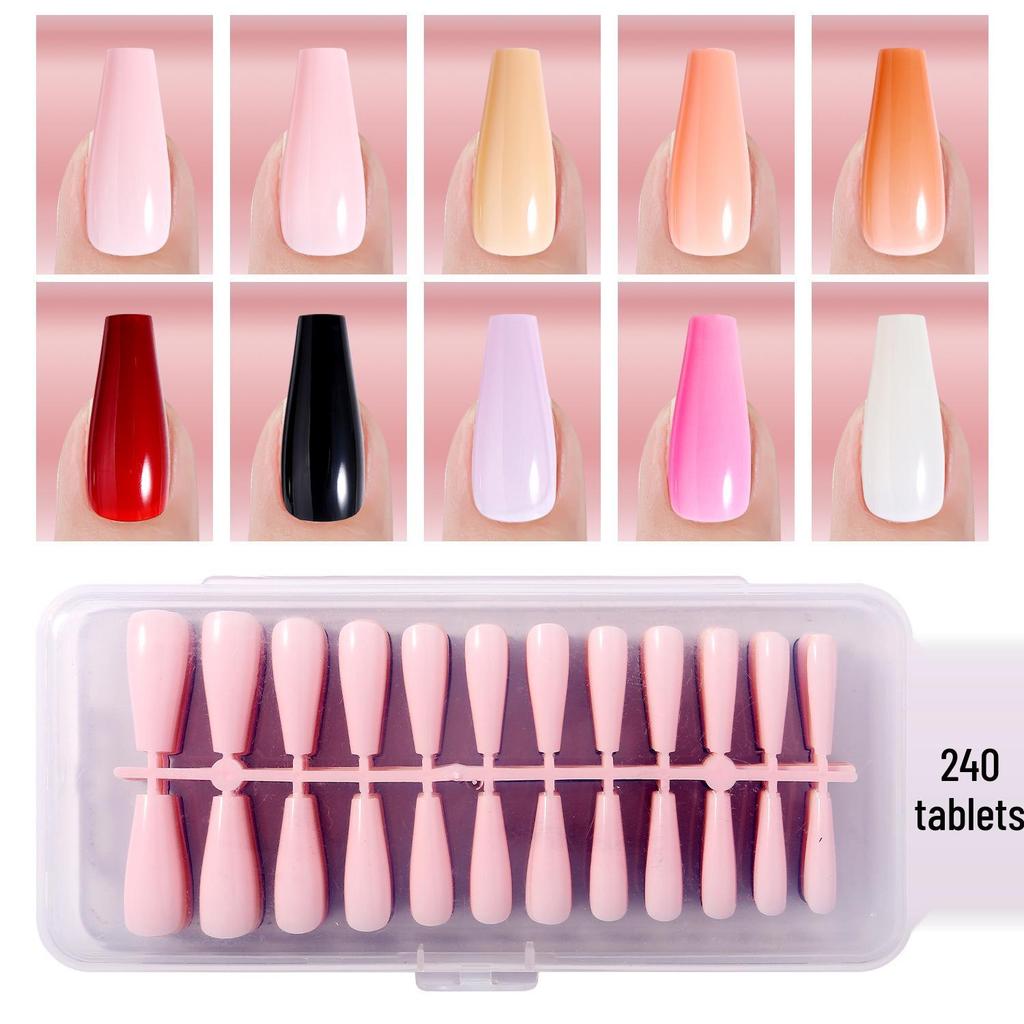Solid Color Manicure Nail Tips Set with Multi-color Options - 240 Wearable Fake Nail Stickers