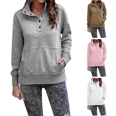 Women's Autumn/winter Fashion Long Sleeve Button Street Hoodie In Solid Color