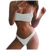 Women Casual Fashion Solid Color Two Piece Swimsuit Bikini Set Stretch Fabric Adjustable Straps Summer Beachwear Swimwear
