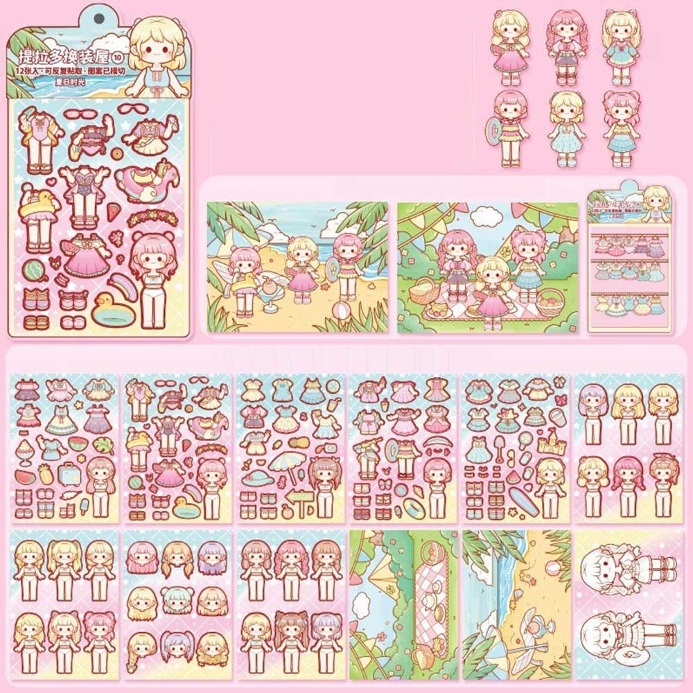 Autocollants Décoratifs Robe de Filles en Papier Multicolores Autocollants pour Manuel pour Enfants