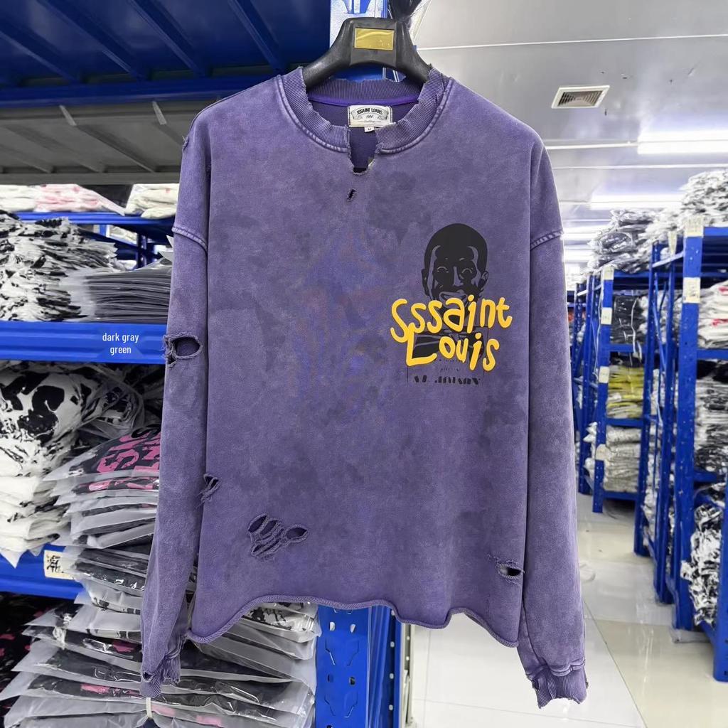 SAINT LOUIS Schweres Unisex-Sweatshirt - Ausgerissener Kragen, Gewaschen & Used-Look, 710g
