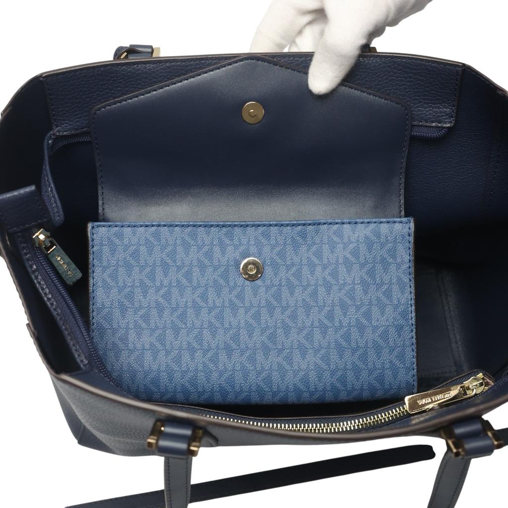 Michael Kors A4 compatible Shoulder Bag Tote Bag leather Navy Women 35H0GKFT9T Used