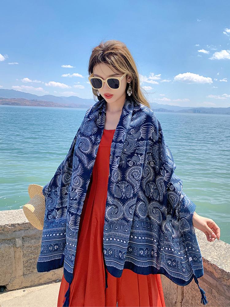 Summer Chiffon Hijab Women Silk Scarf Vintage Print Mujer Long Shawl Bandana Sarong Beach Wrap Scarve Boho Pareo Bufanda Stoles