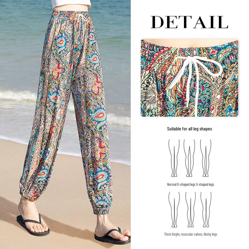 Women's Summer Printed High-Waist Cropped Beach Pants
