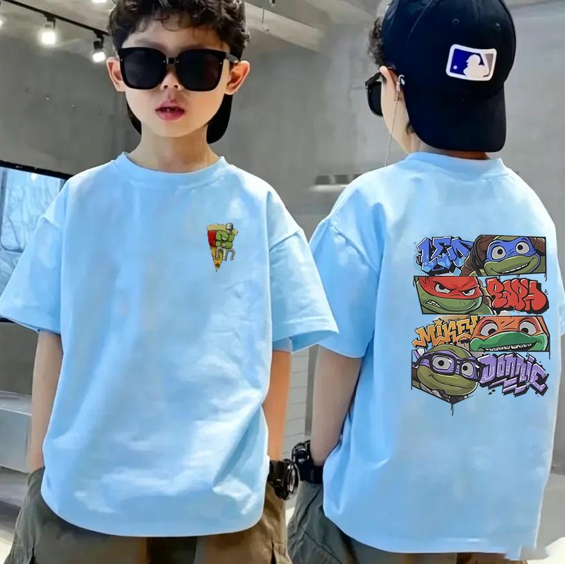 Spring and Summer Bestselling Childrens 100 Cotton TShirt with Ninja Turtles Cartoon Print Cool Boys and Girls Trendy Top 100