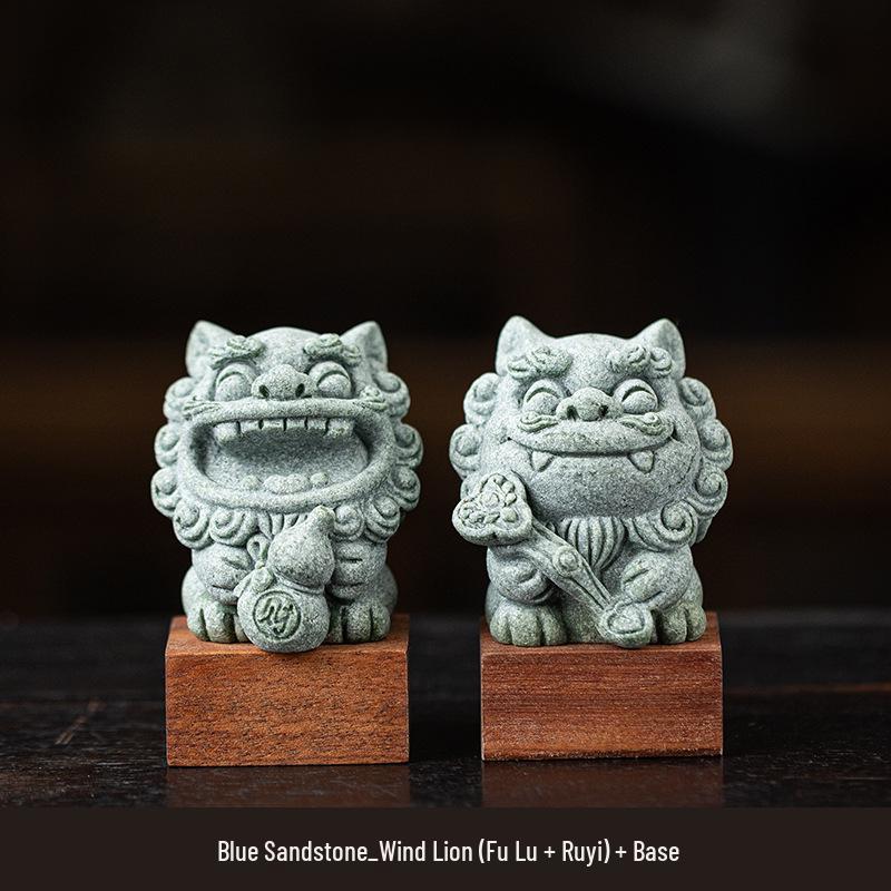 Kleines Chinesisches Steinlöwenpaar: Desktop-Maskottchen und Tee-Haustier-Ornament für kreative Bonsai- oder Fischaquariendekoration