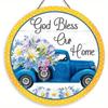 1pc 2d Flat Retro Round Wooden Sign Flower Market Flower Truck, Novel and Interesting Garage Bar Kitchen Home Family Friend Gift Wooden Sign- 20cm