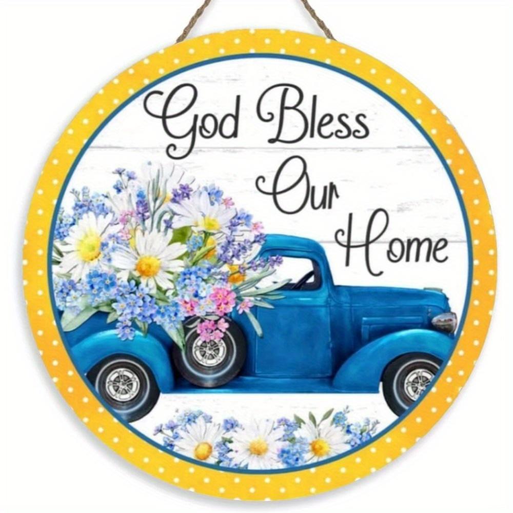 1pc 2d Flat Retro Round Wooden Sign Flower Market Flower Truck, Novel and Interesting Garage Bar Kitchen Home Family Friend Gift Wooden Sign- 20cm