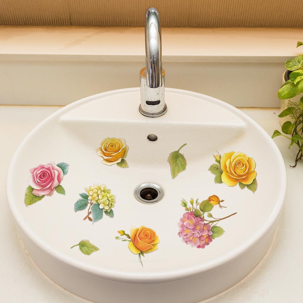 Colorful Flower-painted Stickers for Bathroom and Home Decoration Walls