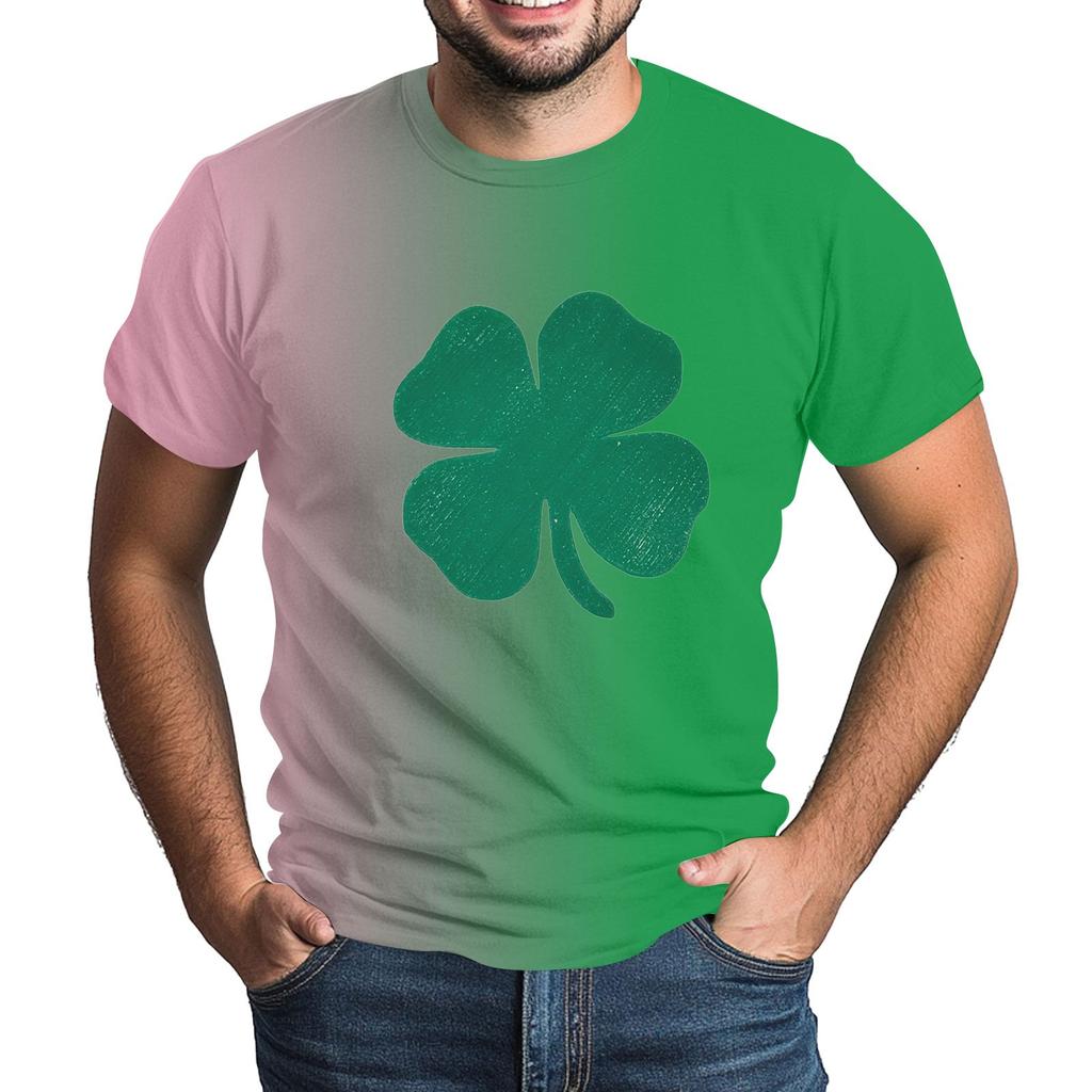 St. Patrick's Adult  Green Crew-neck Short-sleeved Printed Green Three-leaf T-shirt