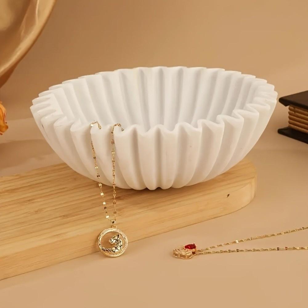 5.91x1.97in Ruffle Bowl White Scalloped Bowl Modern Key Tray Entryway Decor