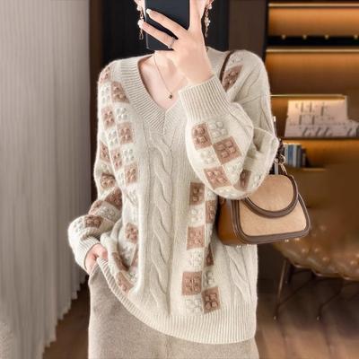 Sweater for Women Autumn Winter Thickened Pullover Warm Knitted V Neck Base Layer Stretchy Long Sleeve Oversize Jumper Tops