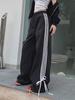 Women's Black Wide-Leg Sports Pants with Bow Design - Early Spring Casual, Loose Fit