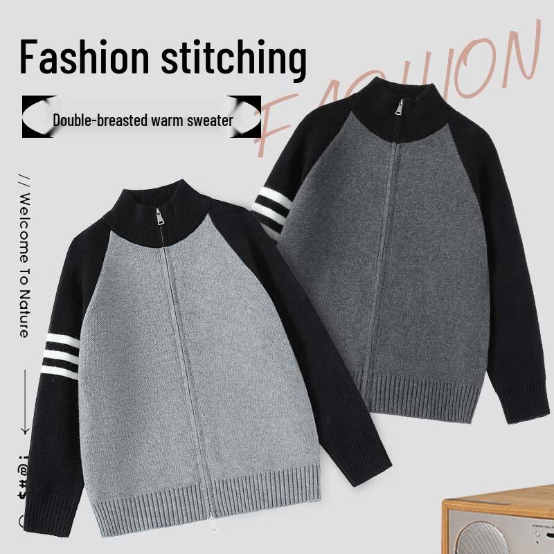 Hodo Herren Koreanischer Stil Gestreifter Color-Block Strick Cardigan