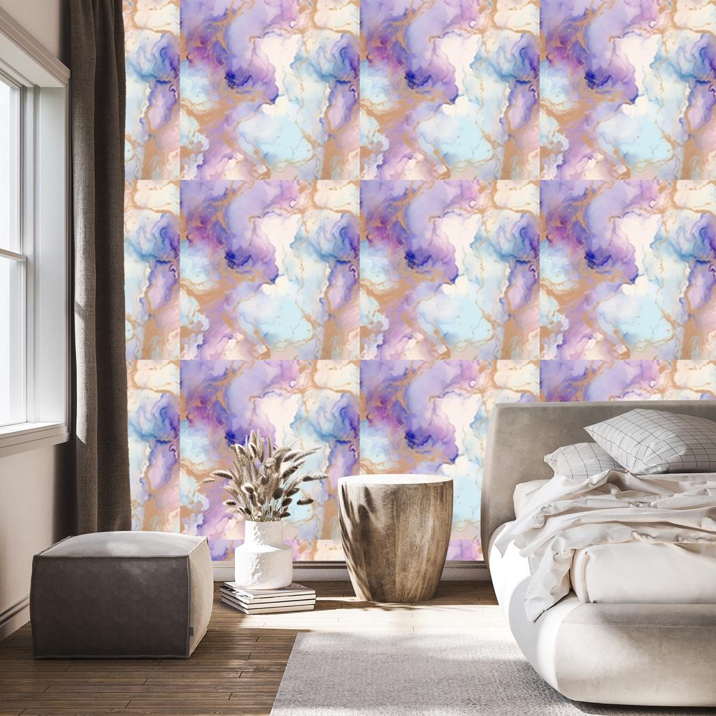 Ink Wallpaper Light Gray, Purple, and White for Living Room and Bedroom 50x1000
