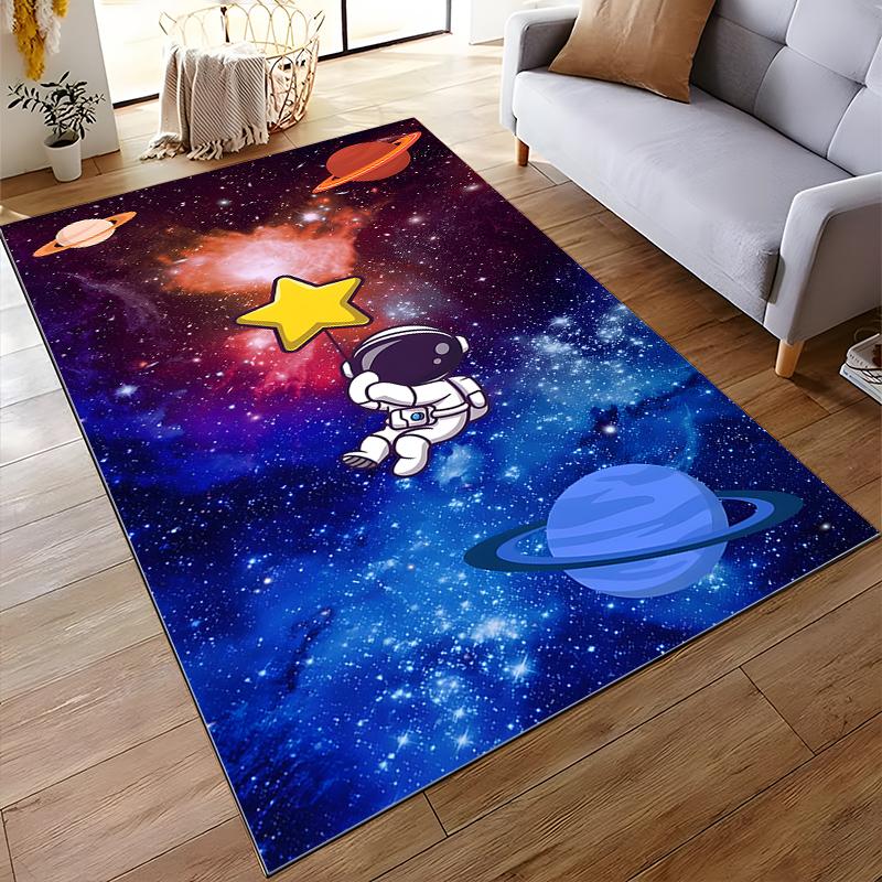 Astronaut with Star In Space Pattern Rug Suitable for Use As an Anti-slip Game Mat for Living Room and Bedroom Sofas