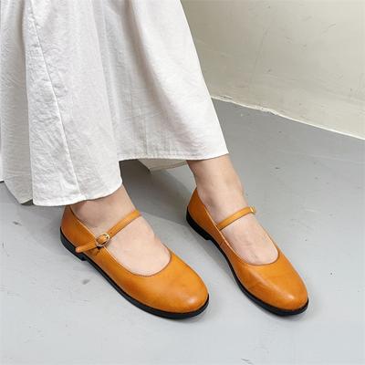 Scarpe da Donna Vintage con Tacco Basso Décolleté in Vera Pelle Punta Rotonda Fibbia a Cinturino Scarpe Mary Jane
