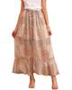 Azura Exchange Flower Print Maxi Skirt with Smocked Waist and Button Slit