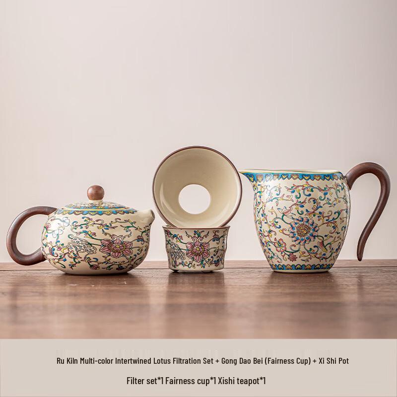 Cha Xun Ru Kiln Colorful Lotus Gongfu Tea Set