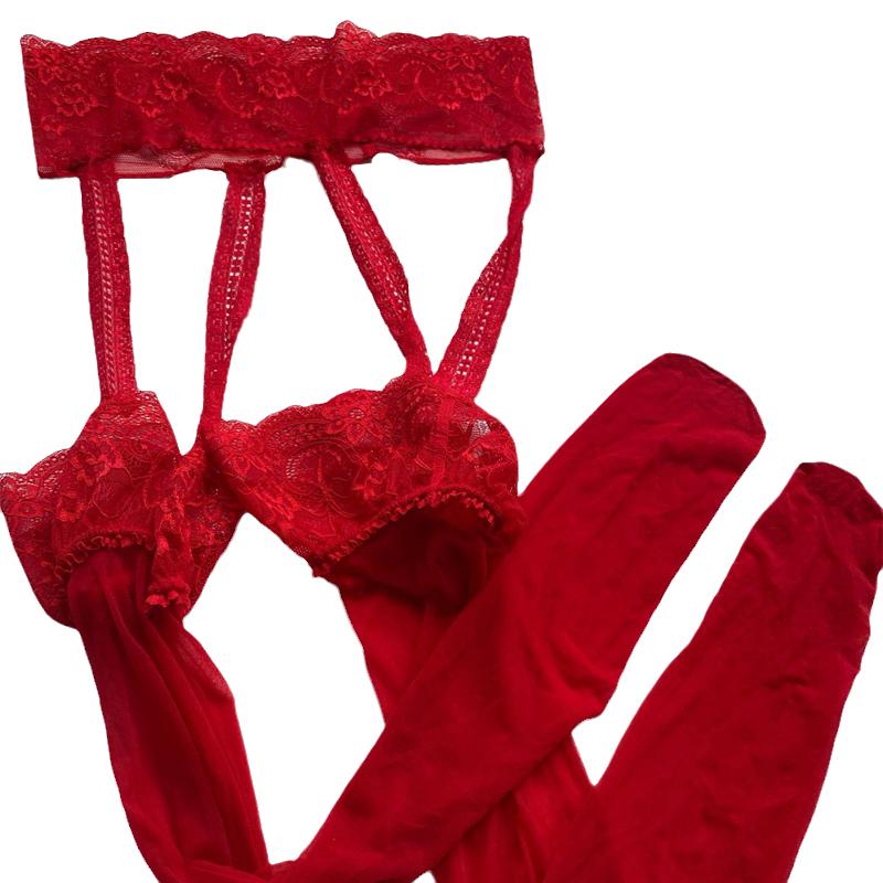 Women Sexy Ultra Thin Transparent High Tube Long Stockings With Lace Garter Belt Crotchless Underwear Pantyhose