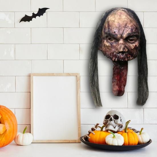 Zombie Head Halloween Decoration Resin Scary Severed Blood Head with Movable Tongue for Halloween Party Indoor Outdoor Bar Haunted House Decor