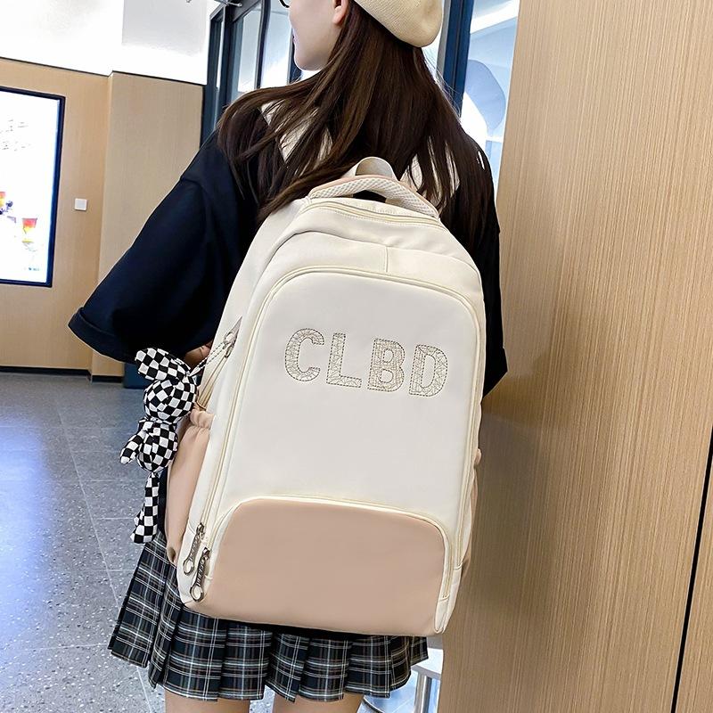 School bag for girls in junior high school, letter color matching, large-capacity backpack for junior high school students