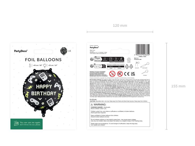 Balon Foliowy Czarny Happy Birthday Gamer Dla Gracza 35Cm