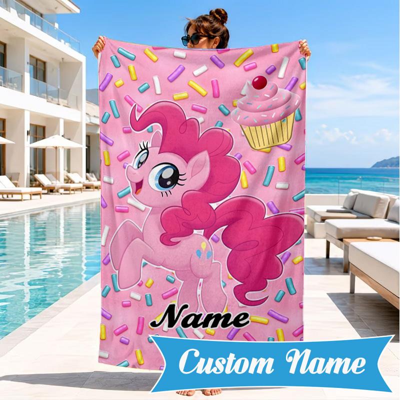 Custom Name Unicorn Pony Beach Towel Microfiber Beach Towel, Lightweight and Quick-Dry, for Summer Travel, Swimming Pool Gift