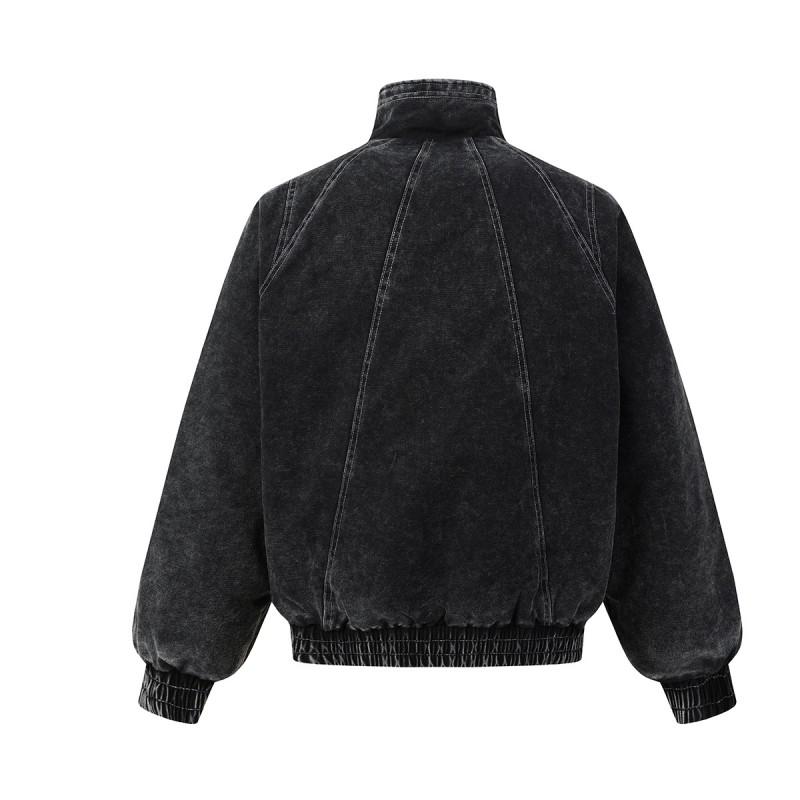 Magic Bear 2026 Winter Washed Distressed Cotton Padded Jacket Couple Streetwear Loose Fit Stand Collar Zip Up