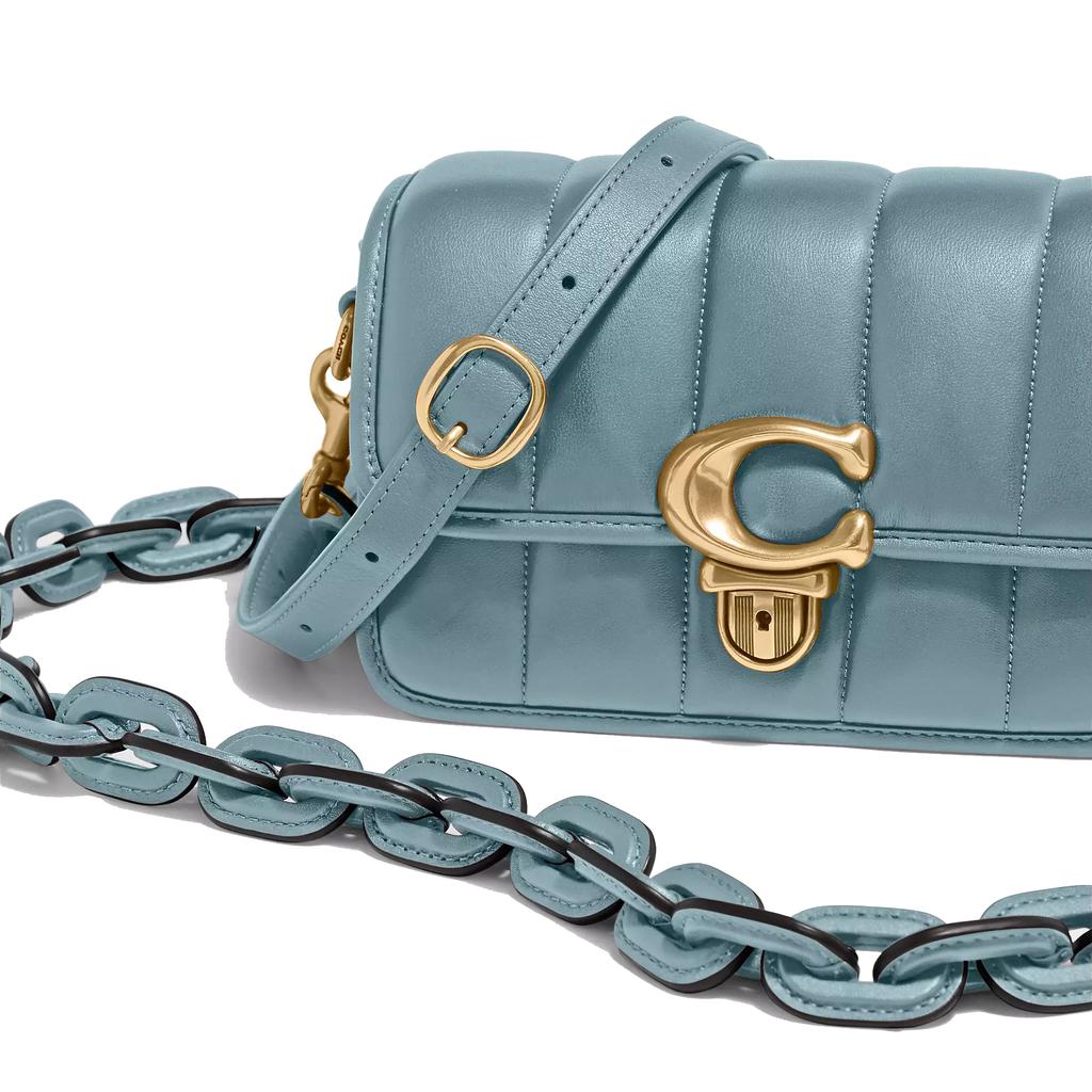 Coach Studio 19 Quilted C Logo Flap Chain Shoulder Bag Women Shoulder Bag Sage-Blue C7727-B4SG