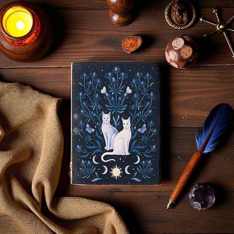 Handmade Leather Witch Journal | Blank Spell Book of Shadows | Celestial Little Witch Gift for Him Her
