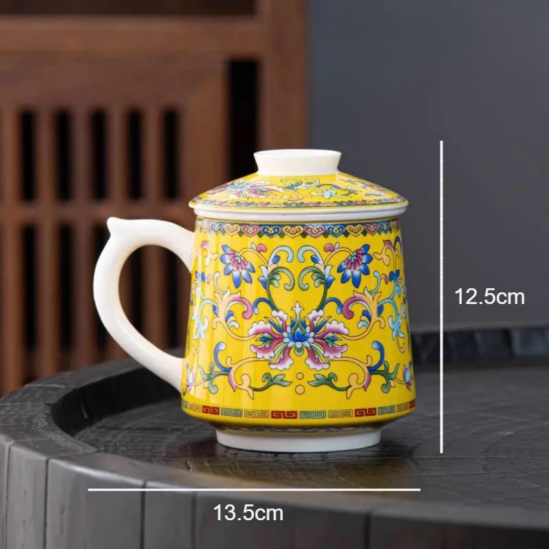 

480ml Enamel Colored Tea Separation Cup Chinese Ceramic Mug Large Capacity Office and Household Tea Cups Drinking Utensils 480ml