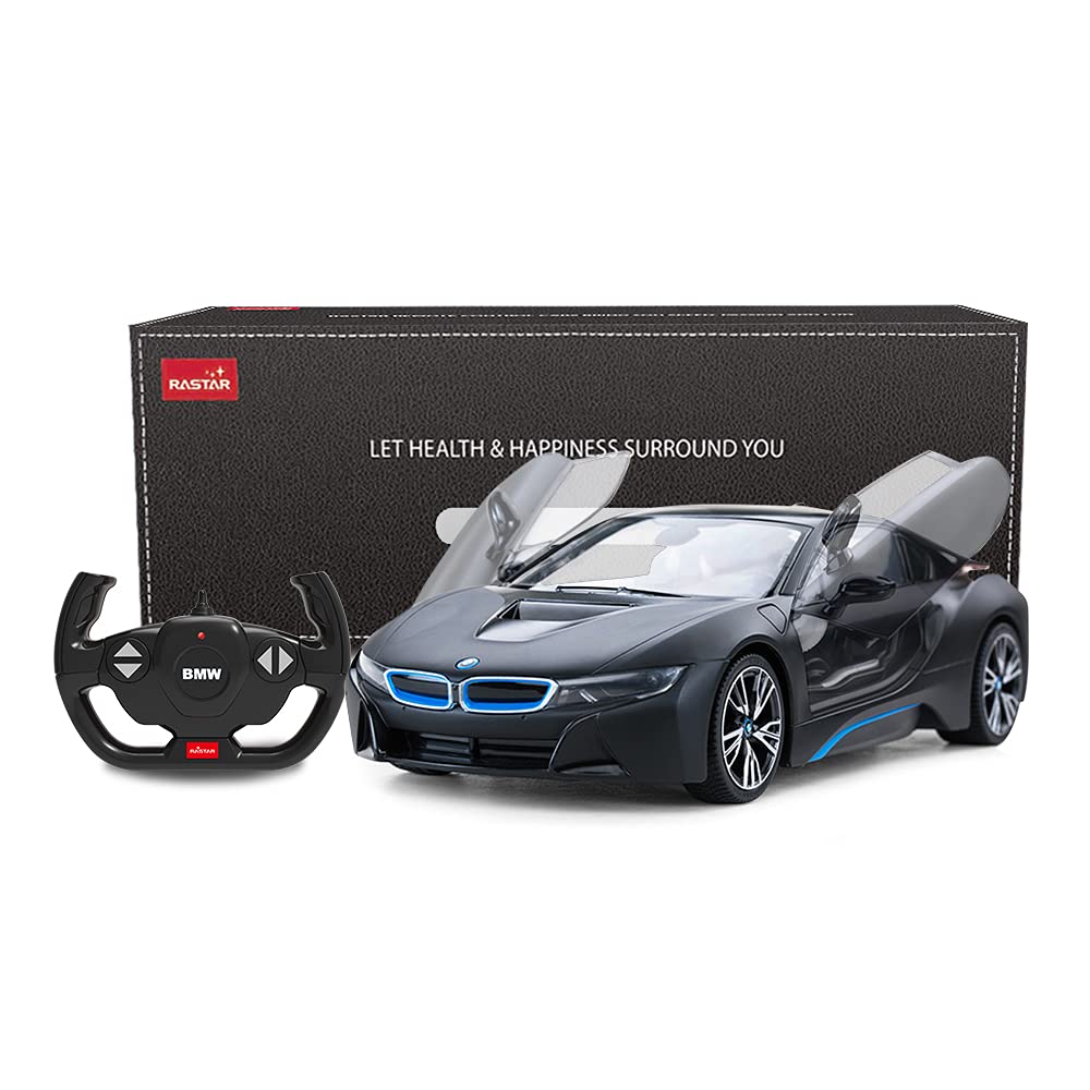 RASTAR BMW RC Car, 114 Scale BMW i8 RC Model Car, for Kids, Automatically Opens and Closes Left and Right Doors with Controller, Black Metallic Paint