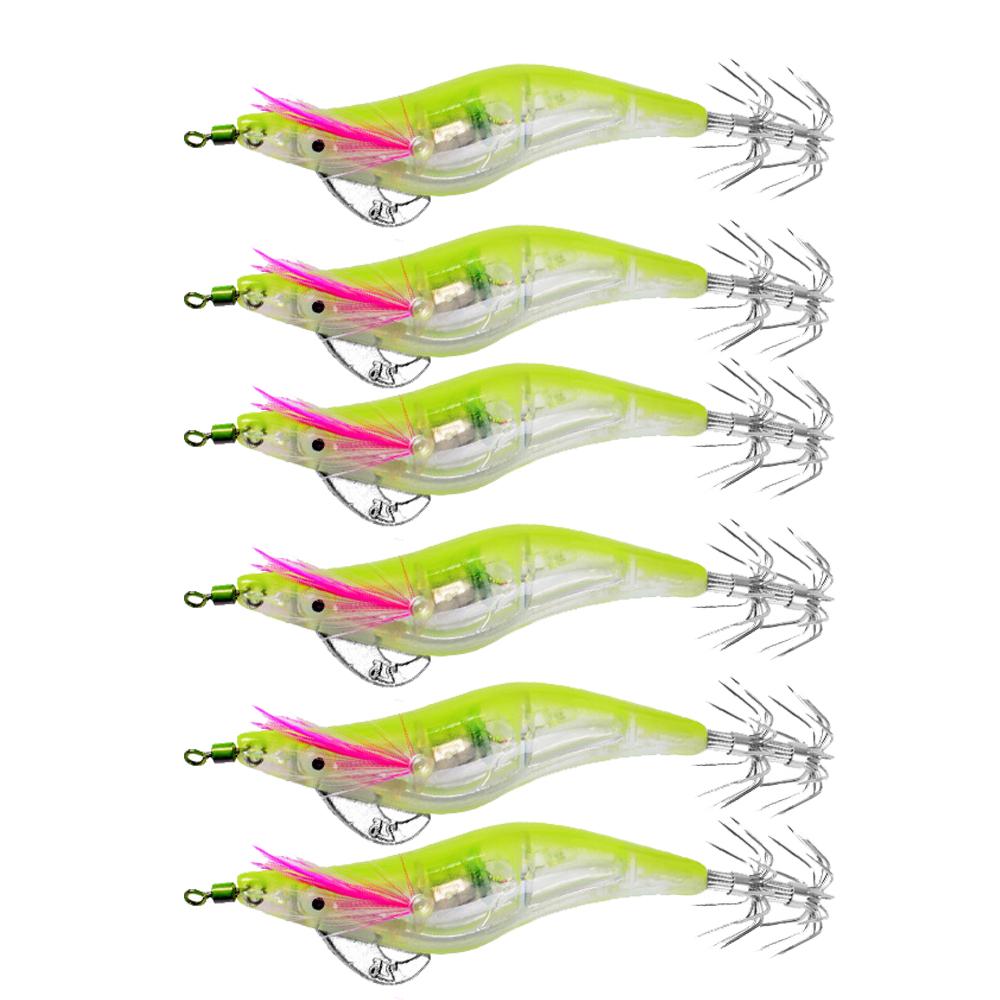 

New 6Pcs/Set Electronic Flashing LED Fishing Lure in Water Tackle Tool Minnow Luminous Squid Jig Shrimp Bait Night Fishing Lure 260319 жёлтый