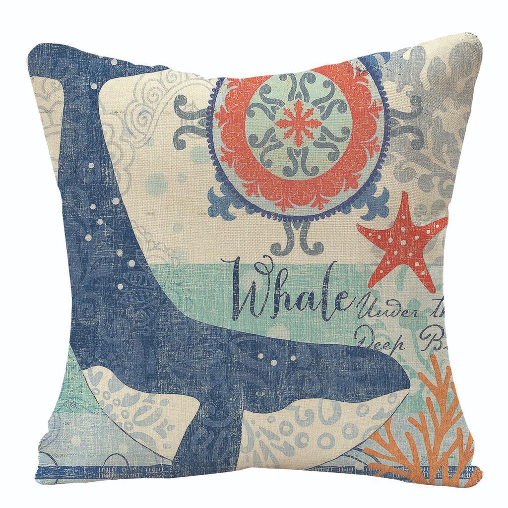 Marine Creatures Sea Horse Turtle Whale Octopus Linen Cushion Cover Pillow Cover