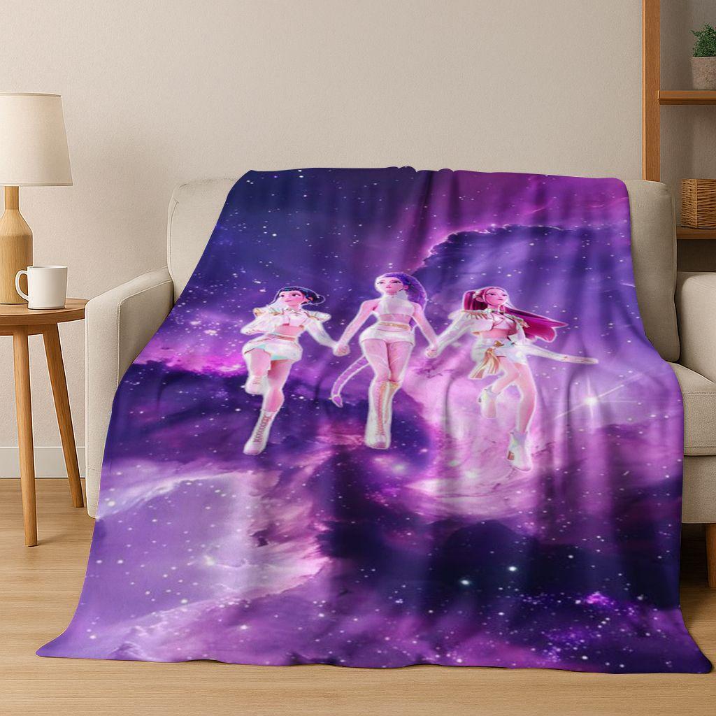 Kpop Demon Hunters Rumi Mira Zoey Music Cartoon Cute Flannel Blanket Soft Warm Blanket for Bedroom Living Room Bed Picnic Gift