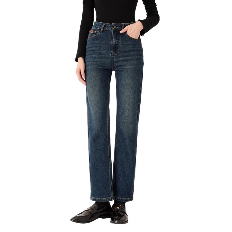 Xiangying Women s High-Waist Retro Straight-Leg Jeans M