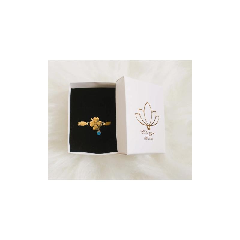 

ELİZYA BOUTIQUE Стальной золотой браслет с клевером и бусинами от сглаза золотой