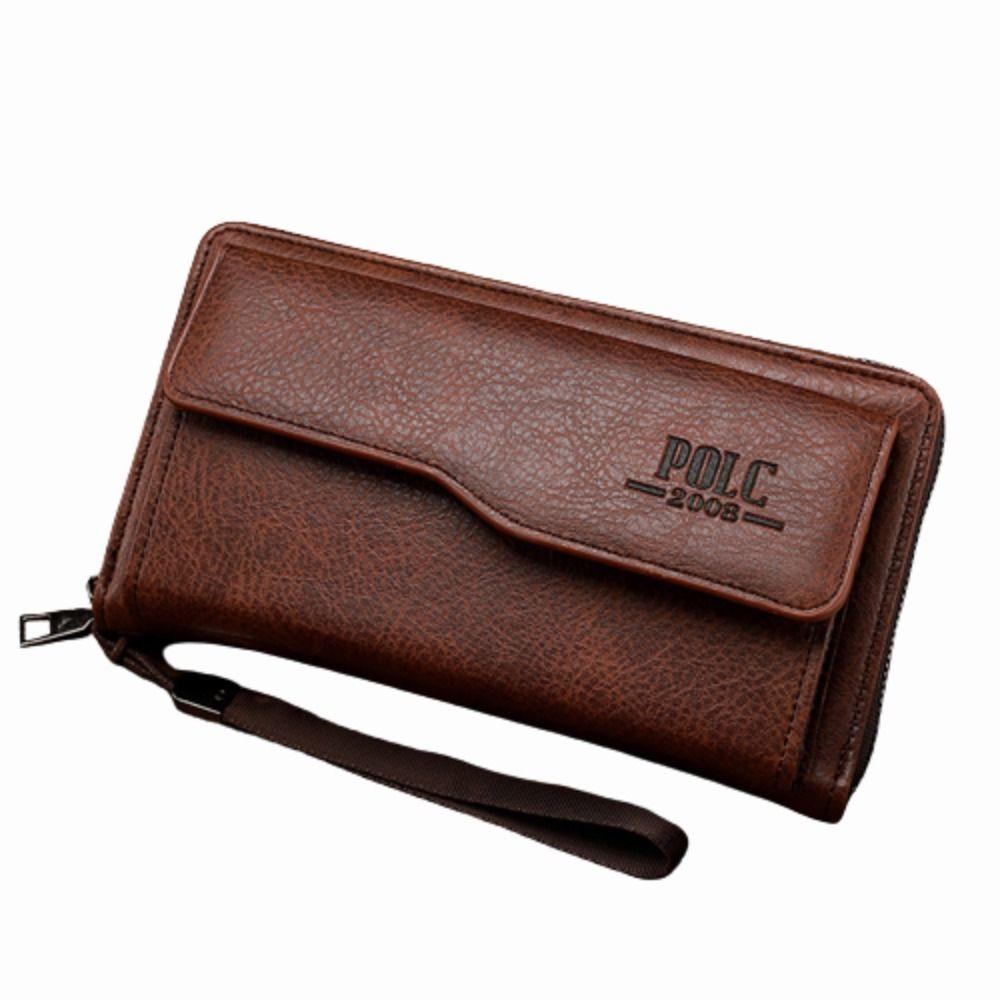Leather 2 Fold Purse Large Capacity Men's Hand Bag Casual Men's Long Wallet  Outdoor